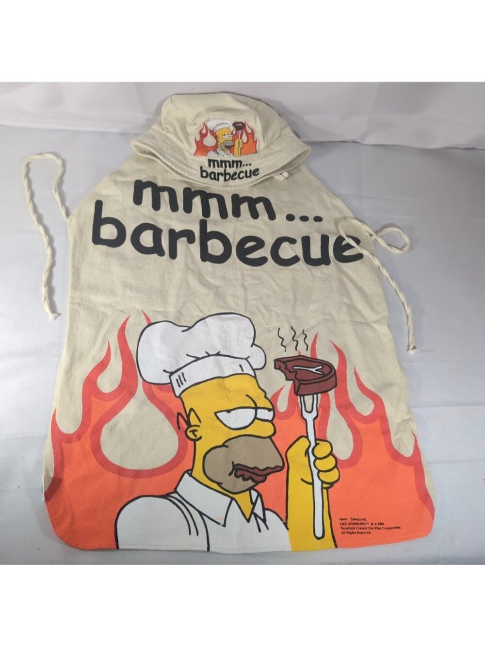 Vintage Simpsons 2001 BBQ Apron Bucket Hat Embroidered Adult OS Home Game Beige